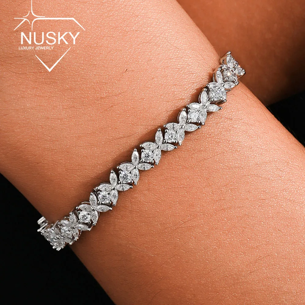 Marquise & Round Cut Full Moissanite Diamond Tennis Bracelet for Women S925 Silver Flower Cluster Jewelry Wedding Bridal Gifts
