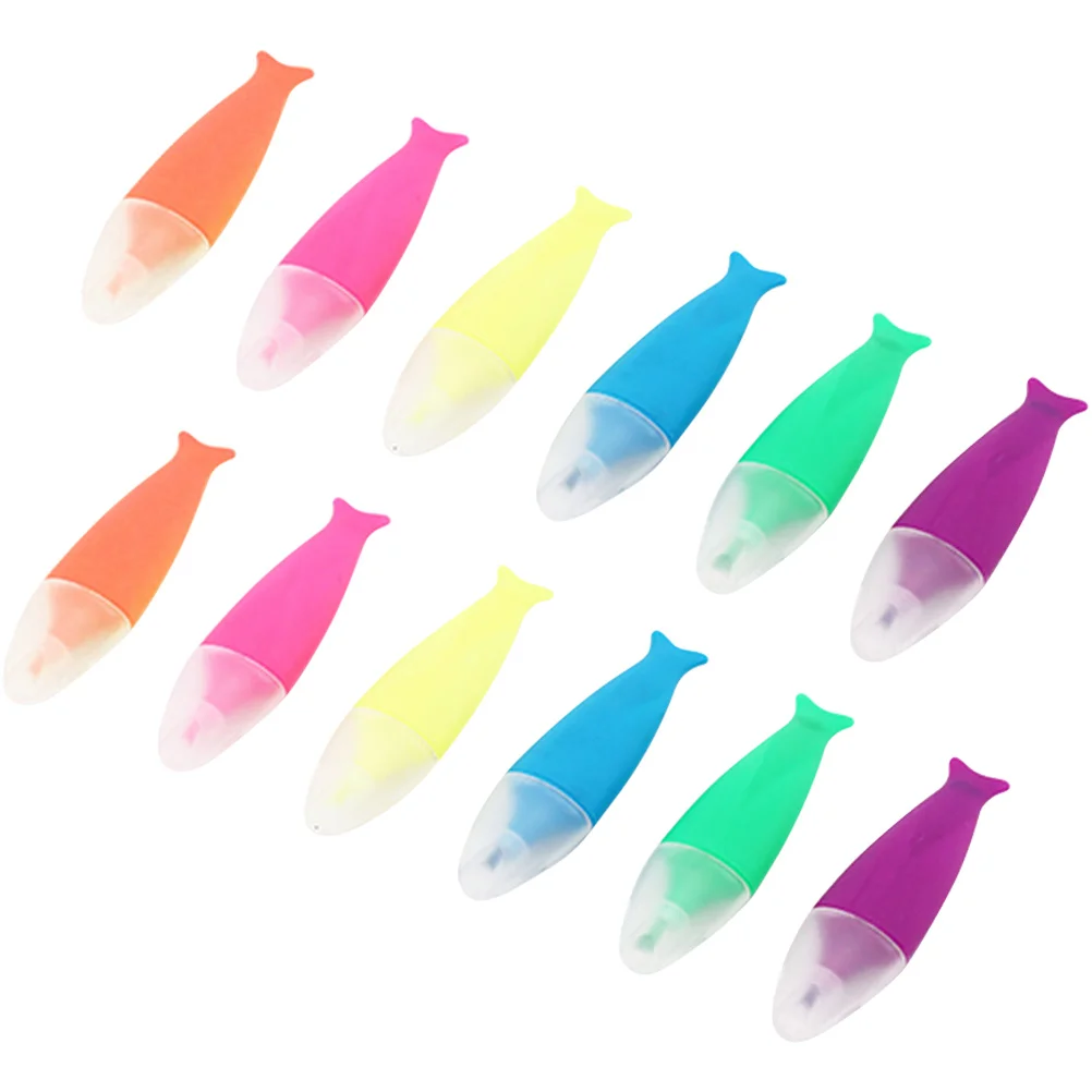 

12 Pcs Fluorescent Watercolor Pen Highlight Markers Colored Paint Abs Cartoon Highlighters Office