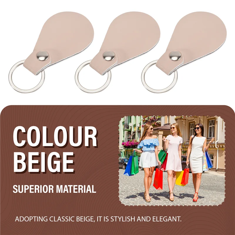 

LICE-30 PCS Leather Key Fob Kit For DIY Craft PU Leather Key Fobs Blanks For Engraving Keychain Beige