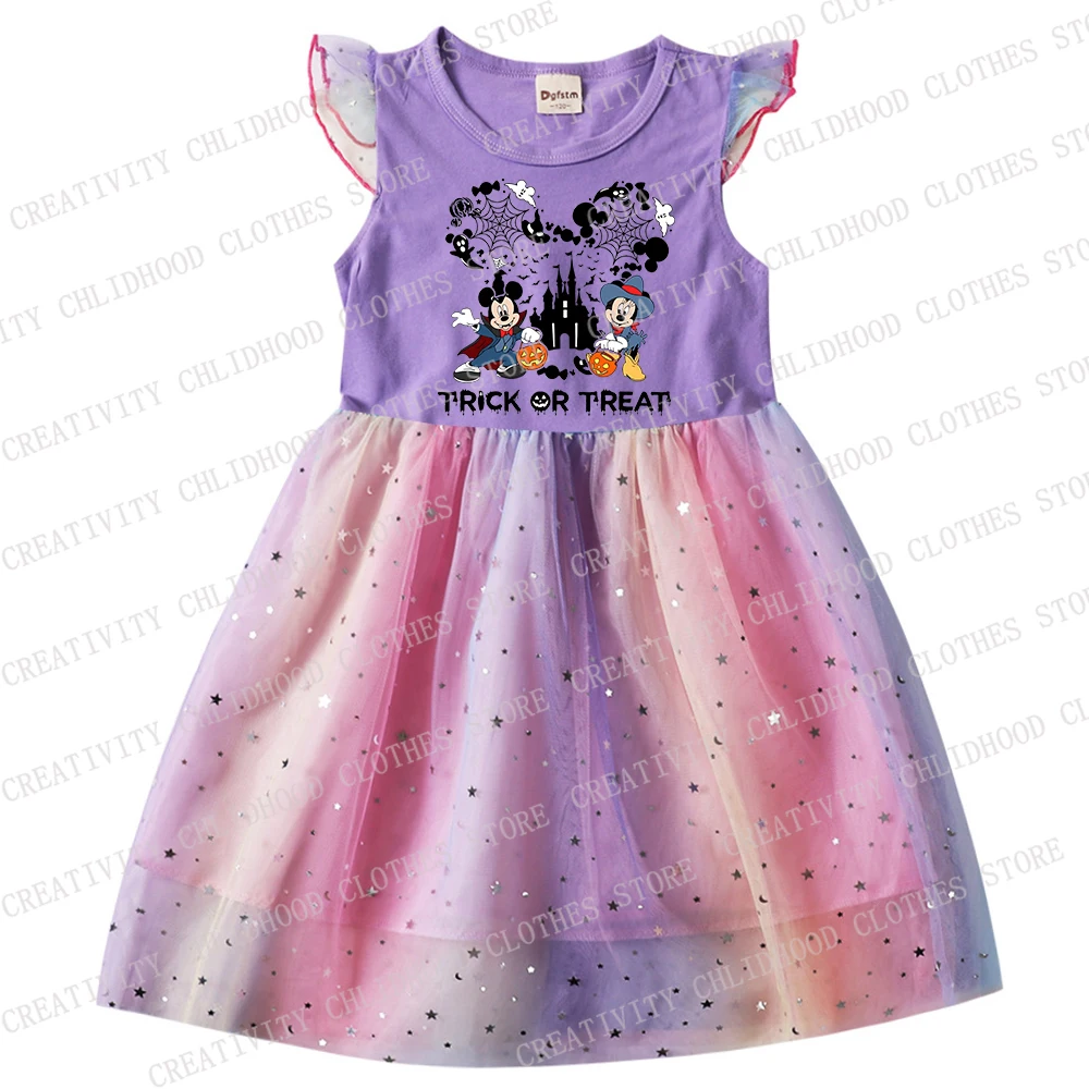 Disney-Vestido de Mickey Mouse feminino, Roupa de criança, Princesas, Desenhos animados, Casual, Gaze, Manga voadora, Presentes infantil