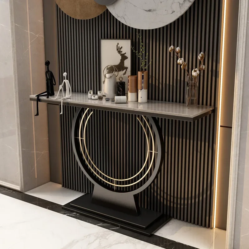 حافظة شريطية حديثة وبسيطة وضيقة للغاية من الفولاذ المقاوم للصدأ، وخزانة دخول بهو طاولة المدخل الشمالية الفاخرة الخفيفة #2