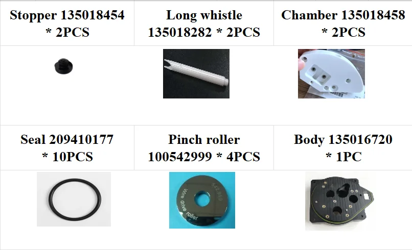 Stopfen 135018454-2PC, Pfeife 135018282-2PC, Kammer 135018458-2PC, Dichtung 209410177-10PC, Rolle 100542999-4PC, Gehäuse 135016720-1PC – Detail 1
