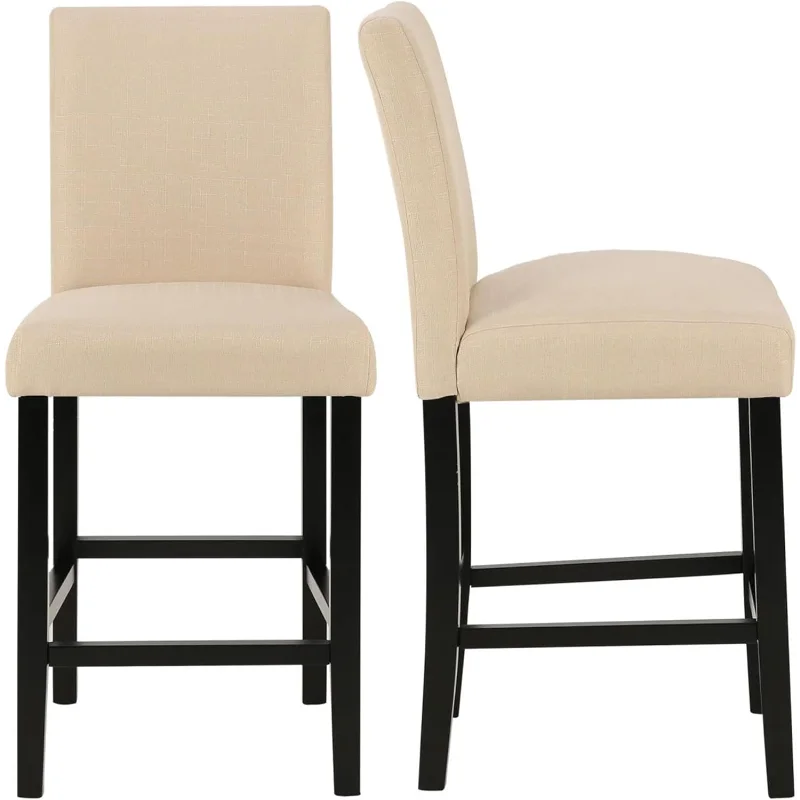 

Set of 2 Classic 24 Inches Counter Height Stools Upholstered Bar Stools with Solid Wood Legs and Black Leather Counter Stool