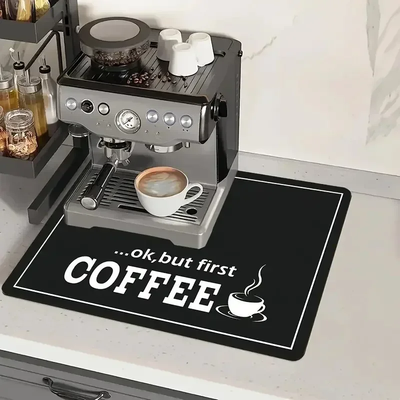 Ok But First Coffee Print Absorbent Mat Kitchen Antiskid Draining Bathroom Drain Pad Tableware Mats Decoration