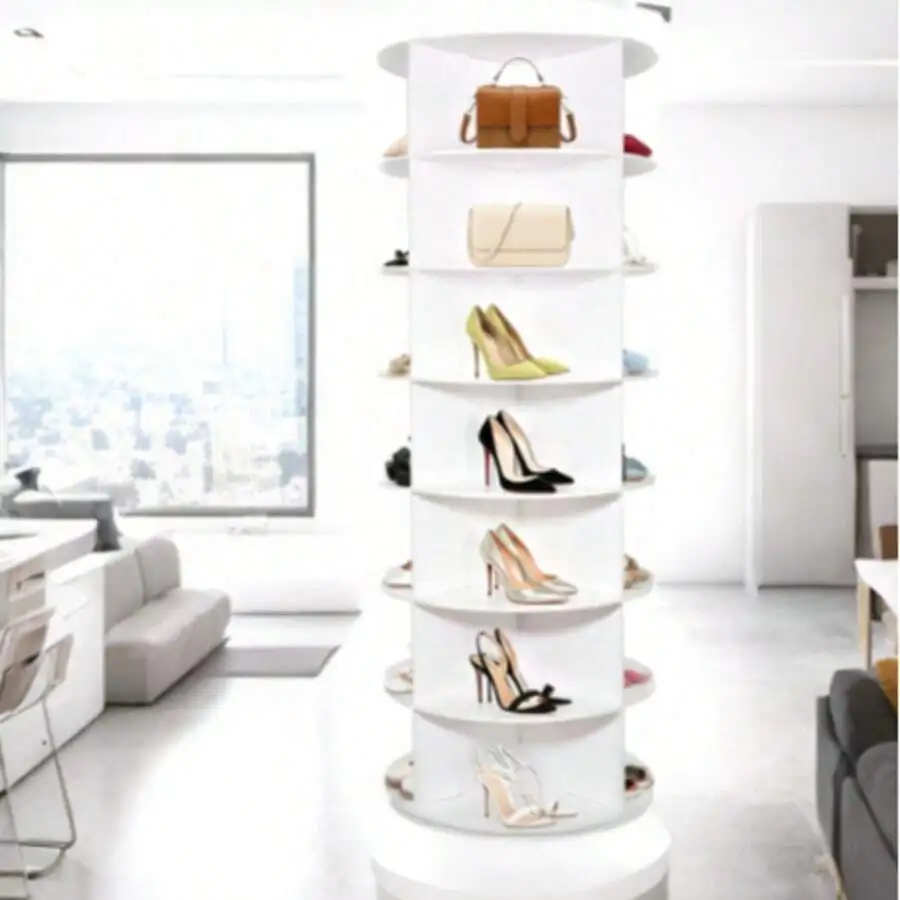 7 Tier 360° Rotating Shoe Rack Tower, Freestanding Round Lazy Susan Shoe Storage Organizer, 123lbs Total Heavy Duty Space Saving