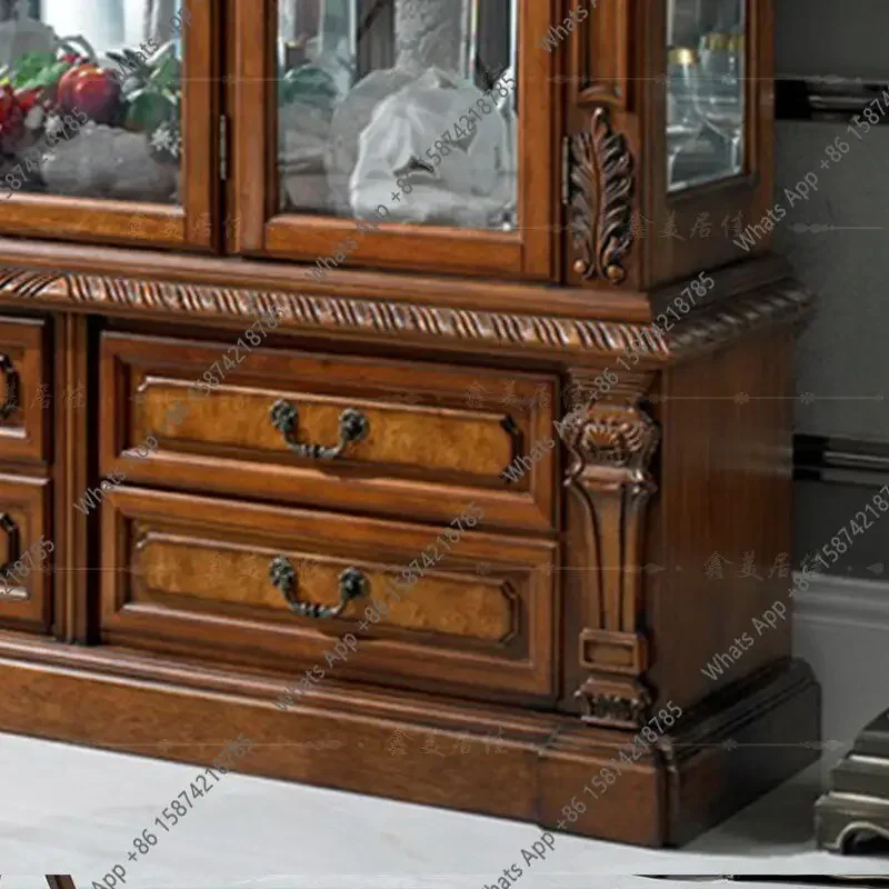 I HEk American Rural Solid Wood Wine Cabinet Display Cabinet European Carved Glass Door Storage Wine Jewelry Cabinet S
