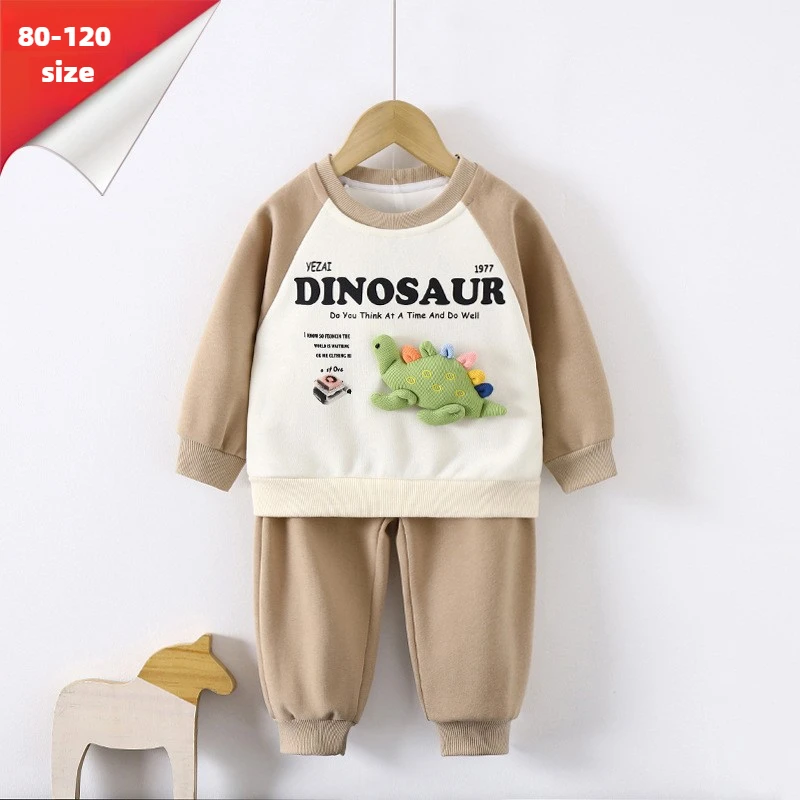 Autumn Boys Cartoon Three-dimensional Dinosaur Clothes Suit Fashionable Versatile Boys Set Warm Comfortable Children's Clothing