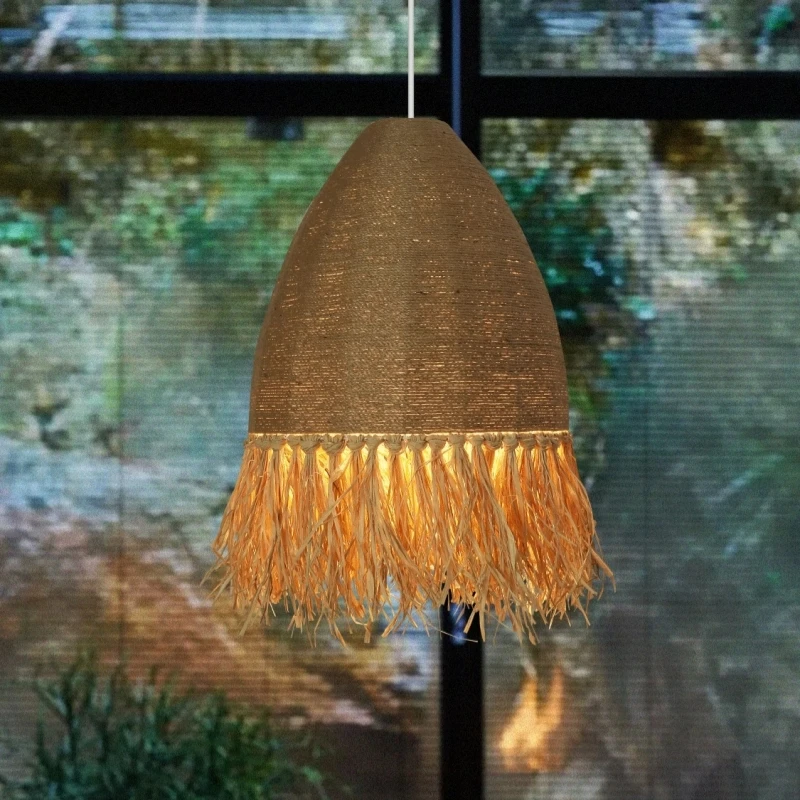 Imagem -02 - Rattan Woven Pendant Light Lâmpada Estilo Wabi e Sabi Lustre Retro para Sala de Jantar Bar e Café Abajur de Cabeceira