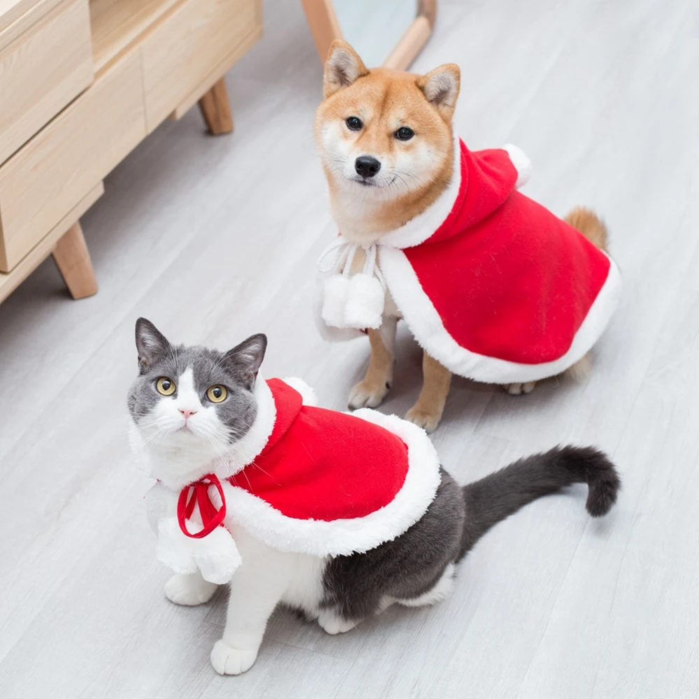 Christmas Pet Santa Cosplay Elk Costume Dog Puppy Hoodie Coat Clothes Soft Plush Warm Cloak Outfit for Small Dogs Cats Costume