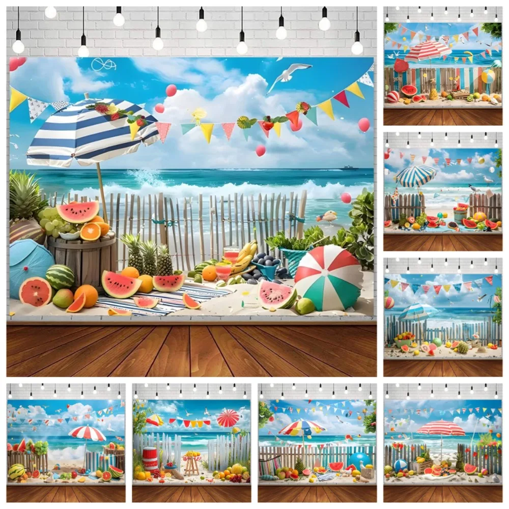

Hawaii Summer Beach Fruit Seaside Watermelon Theme Background, Children's Birthday Party, Home Decoration Photography Background