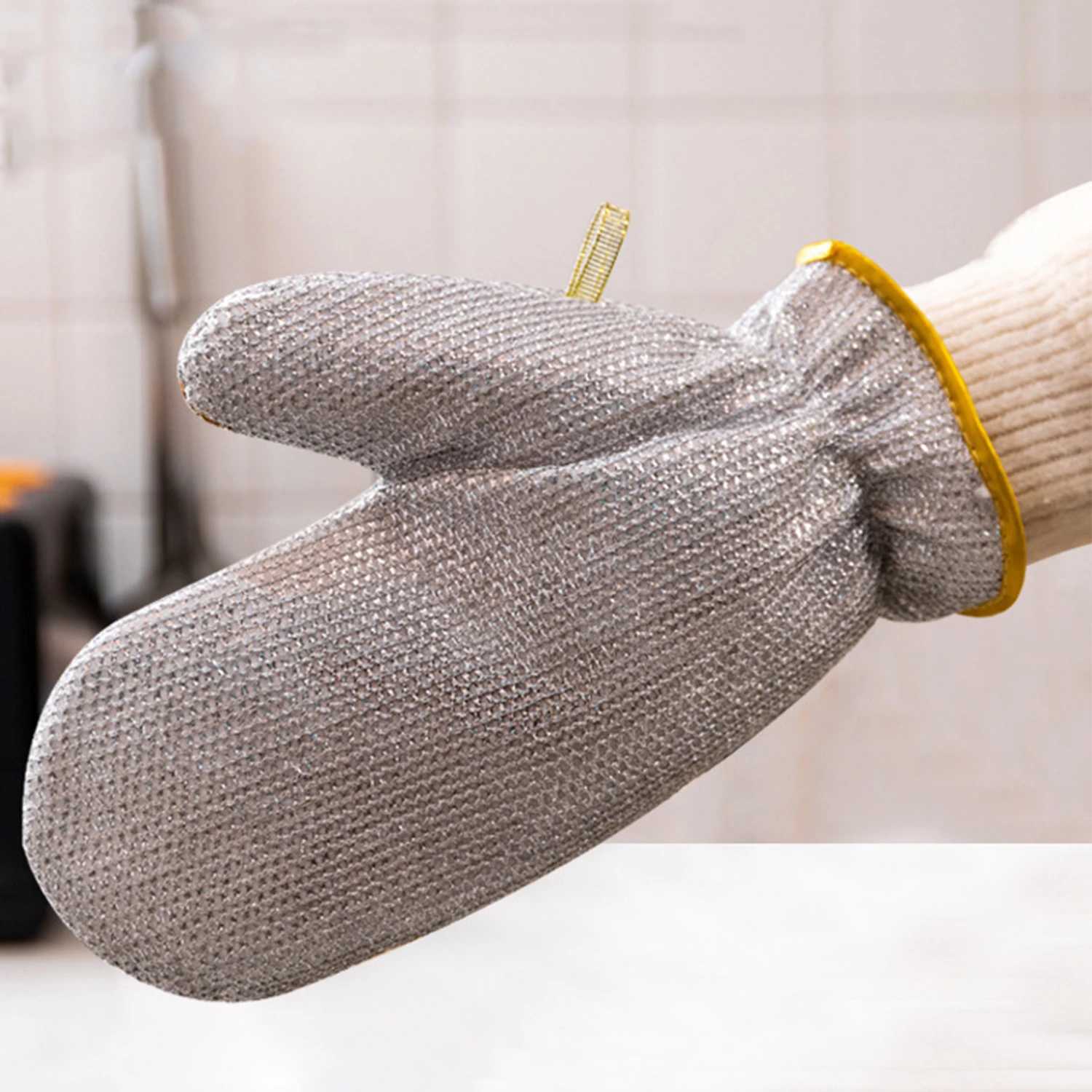 Housework Cleaning Gloves Steel Wire Ball Dishwashing Gloves Waterproof Brush Oil Bowl Artifact Household Cleaning Silver Glove