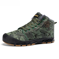 Fotwear Winter Snow Boots Men Warm Plush Ankle Boots Camouflage Outdoor Boots Long Fur Casual Sneakers Army Green Leisure Shoes