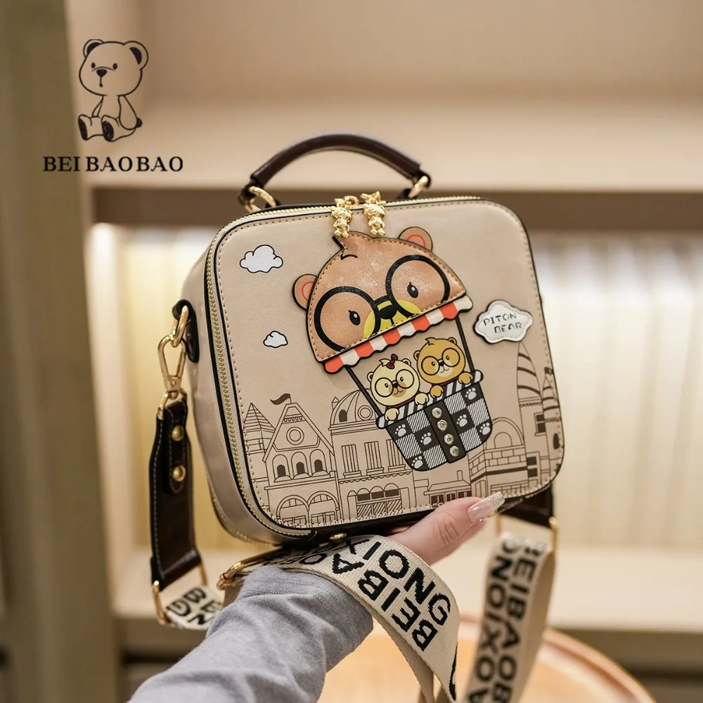 

Fashion Portable Small Square Bag Original Bear Design Versatile Casual Shopping Foreign Style Women Shoulder Bag Messenger Bag