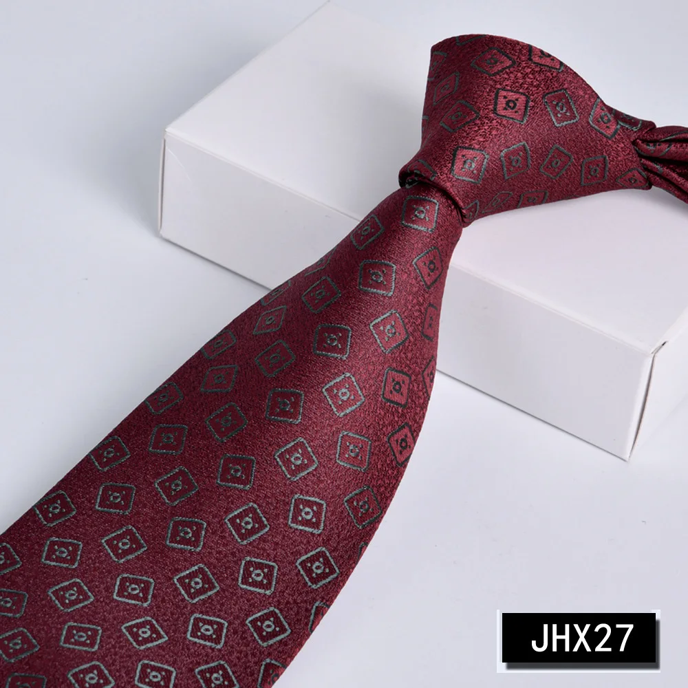Wine-Red Vintage Box Geometric Pattern Woven Necktie for Men Formal Jacquard Business Office Job Interview Corporate Meeting Tie