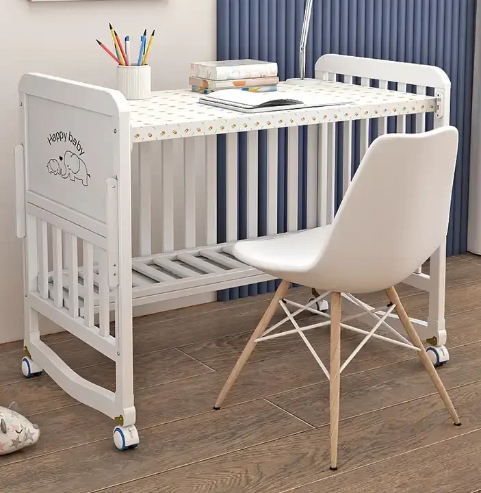 Hot Sale European style 3 in 1 Multifunction Wooden Babi Cot Bed Children Furniture White Solid Wood Babi Wood Crib Toddler Bed