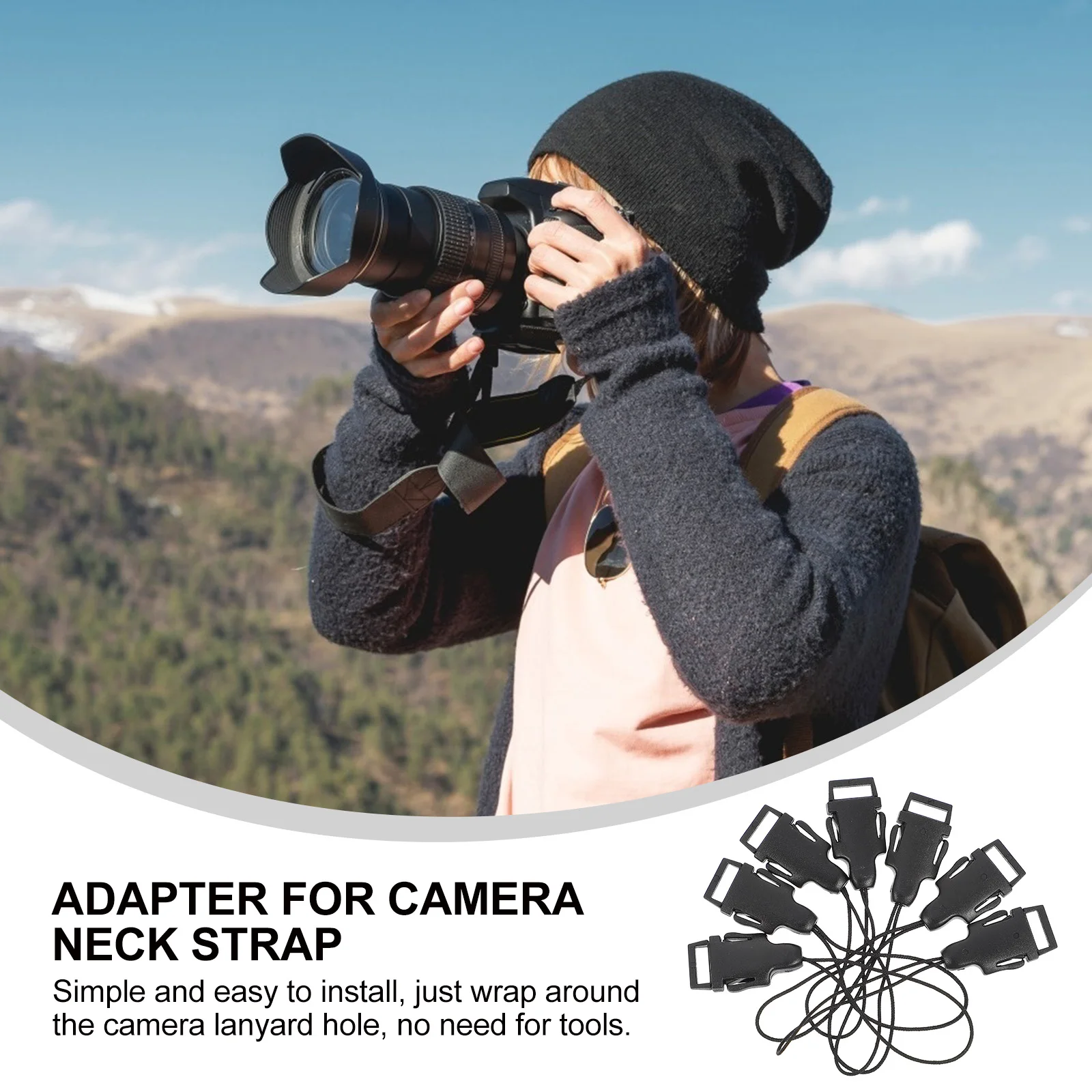 

20 pcs Camera Strap Buckle Adapter Quick Release QD Loop Connector 12mm Black ABS Hunting Accessories