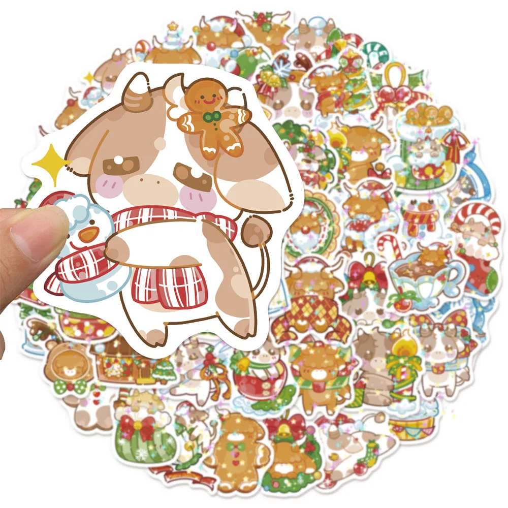 50PCS 크리 에이 티브 크리스마스 만화 작은 암소 낙서 스티커 DIY 스피커 스케이트 보드 워터 컵 수하물 방수 스티커