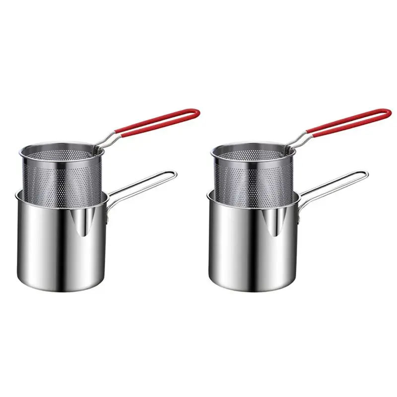 Olla para freír profunda de acero inoxidable AB46-2X, freidora de tempura y papas fritas con colador, sartén para pollo frito, u