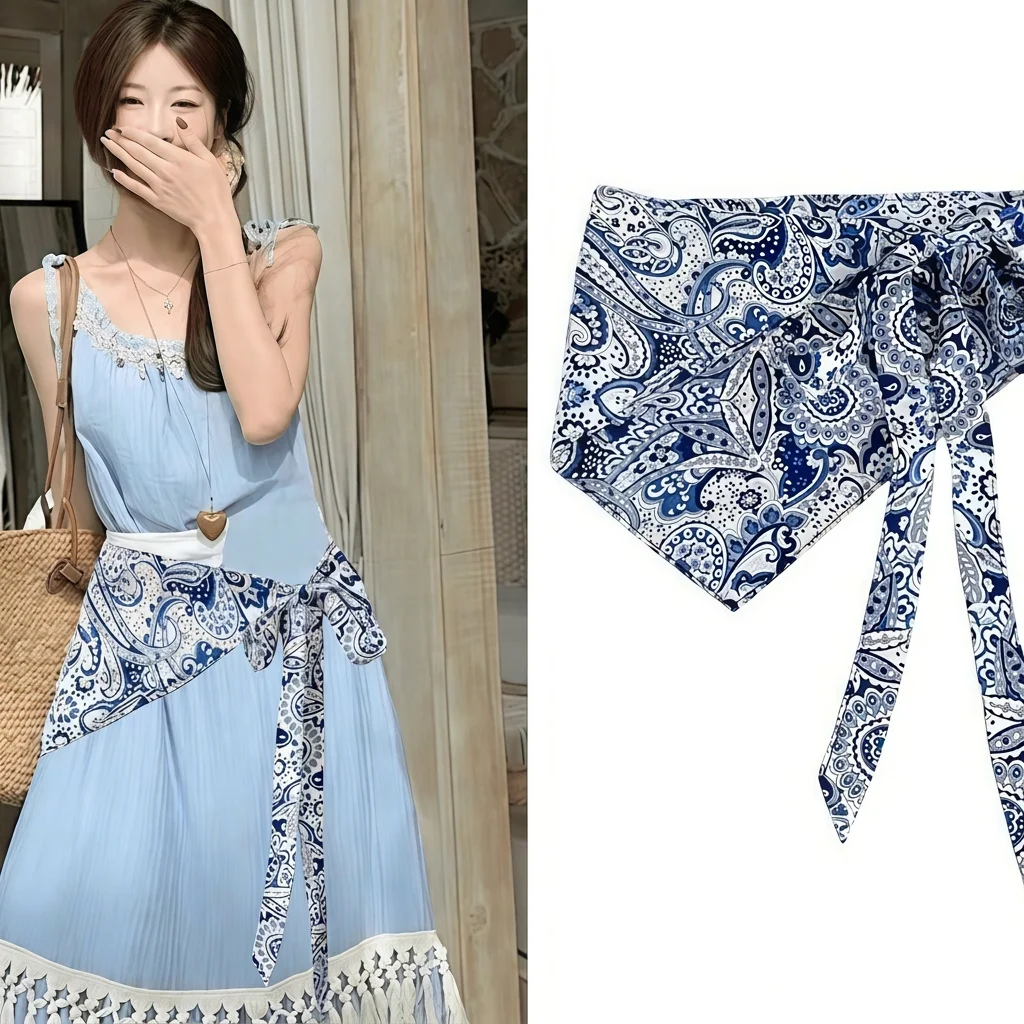 Bohemian Print Scarf Belt Women Floral Silk Satin Waist Rope Ethnic Style Self Tie Wrap Waistband Dress Summer Beach Accessories