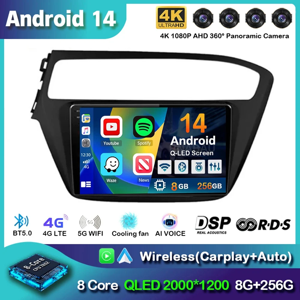 

Android 14 Carplay Auto Car Radio For Hyundai I20 2018 2019 GPS Multimedia Player Stereo Video Head Unit 360 Camera 4G+WiFi DSP