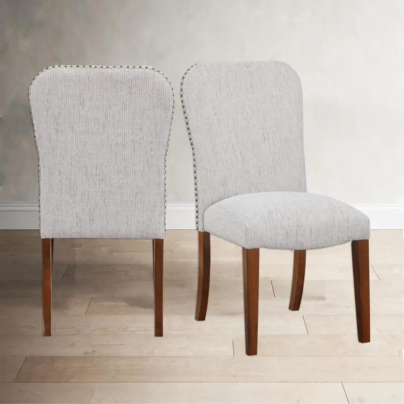 Set of 2 Performance Fabric Dining Chairs with Nailheads - Sophia Sea Oat Finish
