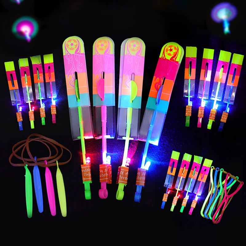 1pcs Novelty Plastic Luminous slingshot Propeller Outdoor Classic Toy Kid Gift Rotating Flying Arrow Multicolor Random Color