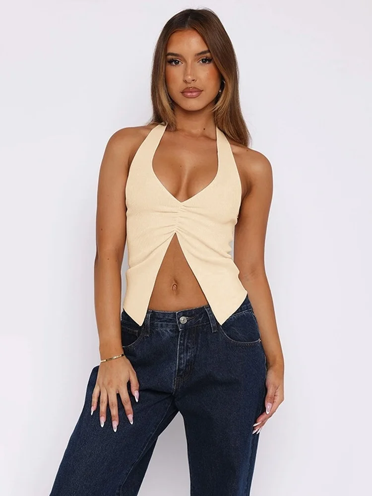 Elsa Wiosna Lato Seksowny Top na Ramiączkach z Wiązaniem w Pasie Wyszczuplający Elektryczny Spiciness Rozcięcie Wisząca Kamizelka Damska Moda Dojazdy do Pracy Elegancki