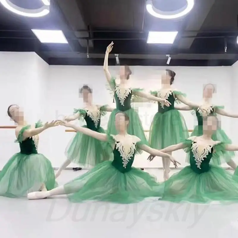 Green Long Ballet Tutu Dress Kids Adult Women Romantic Tutu Swan Lake Dance Ballerina Dress Costumes Ballet Dress Girls