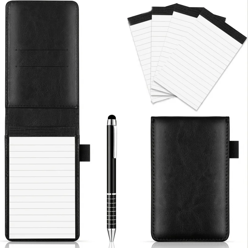 6-Pcs Mini Pocket Notepad Holder Set with 50 Lined Sheets, Metallic Pen, and 4-Piece 3 x 5-Inch Memo Book Refills