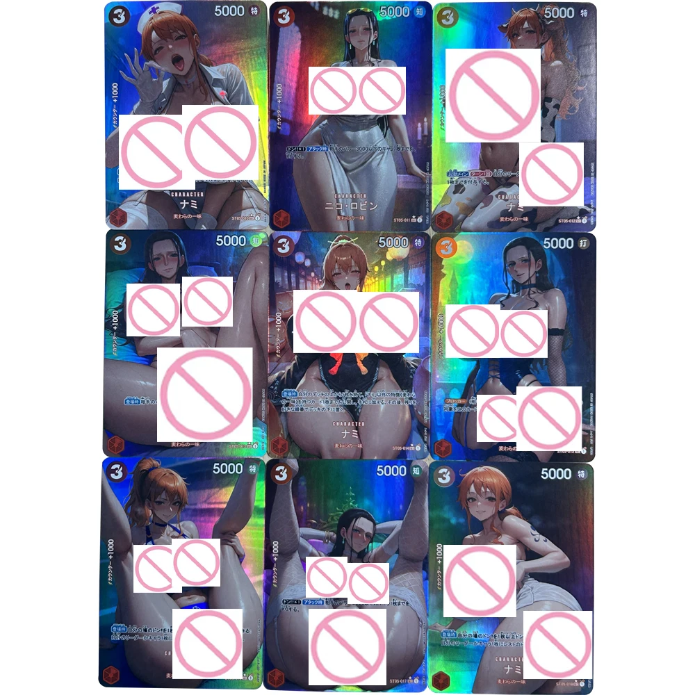 

9Pcs/set Anime OPCG Sexy Collection Cards Nami Nefertari D Vivi Naked Card Big Chest Big Butt Refractive Color Flash Boy Gifts