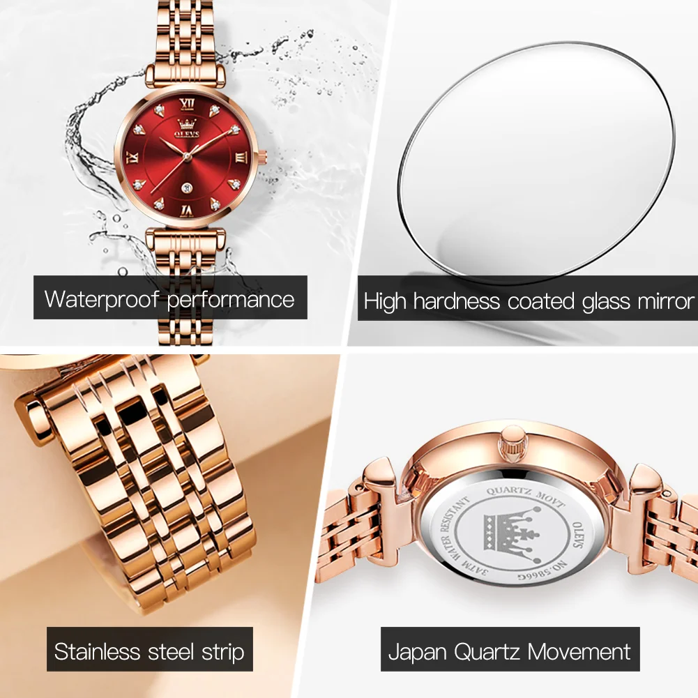 OLEVS Orologio al quarzo moda per donna Orologi da donna in acciaio inossidabile con intarsio di diamanti di lusso Orologi da polso impermeabili Reloj de Mujer