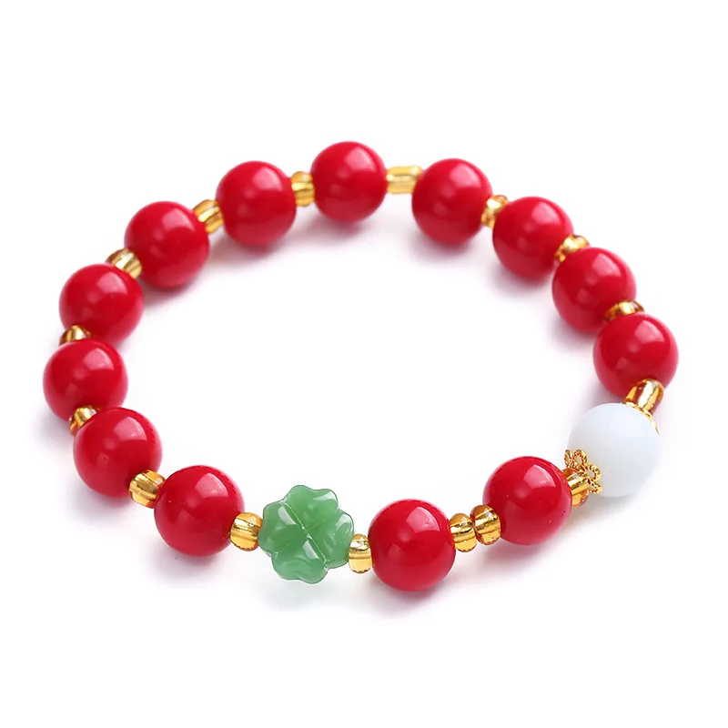 Red Lucky Clover Plant Flower Chain Bracelet Lovers Men Women Mom Blessing Gift Chain Jewelry