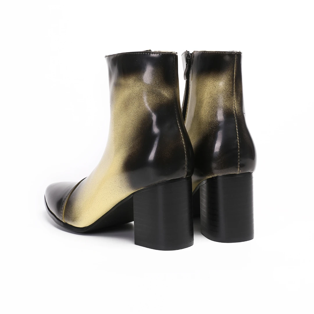 New Pointed-Toe Men's Leather Boots High-Heeled Denim Work Boots Men's Genuine Leather Dress Shoes with Zipper
