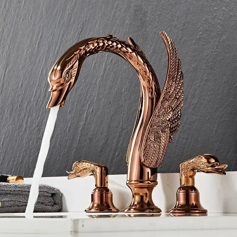 

Rose Gold Bathroom faucet widespread Swan Basin faucet black Tap luxury Basin Mixer Hot And Cold shower room sink Faucet