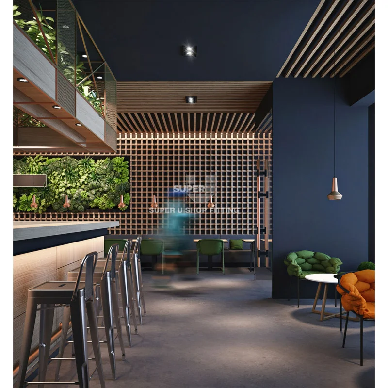 (Op Maat) Moderne Coffeeshop Design Houten Coffeeshop Meubelbedrijf Retail Display Armaturen Interieur Coffee De