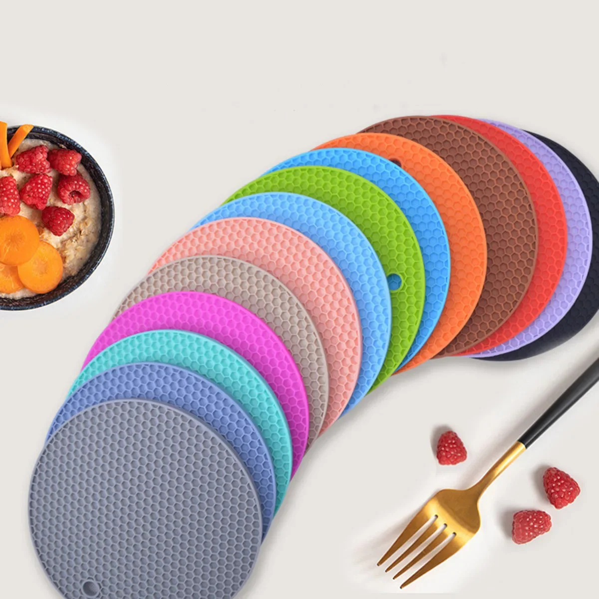 Round Heat Resistant Silicone Mat Drink Cup Coasters Insulation Non Slip Pot Holder Thicken Table Placemat Kitchen Accessories