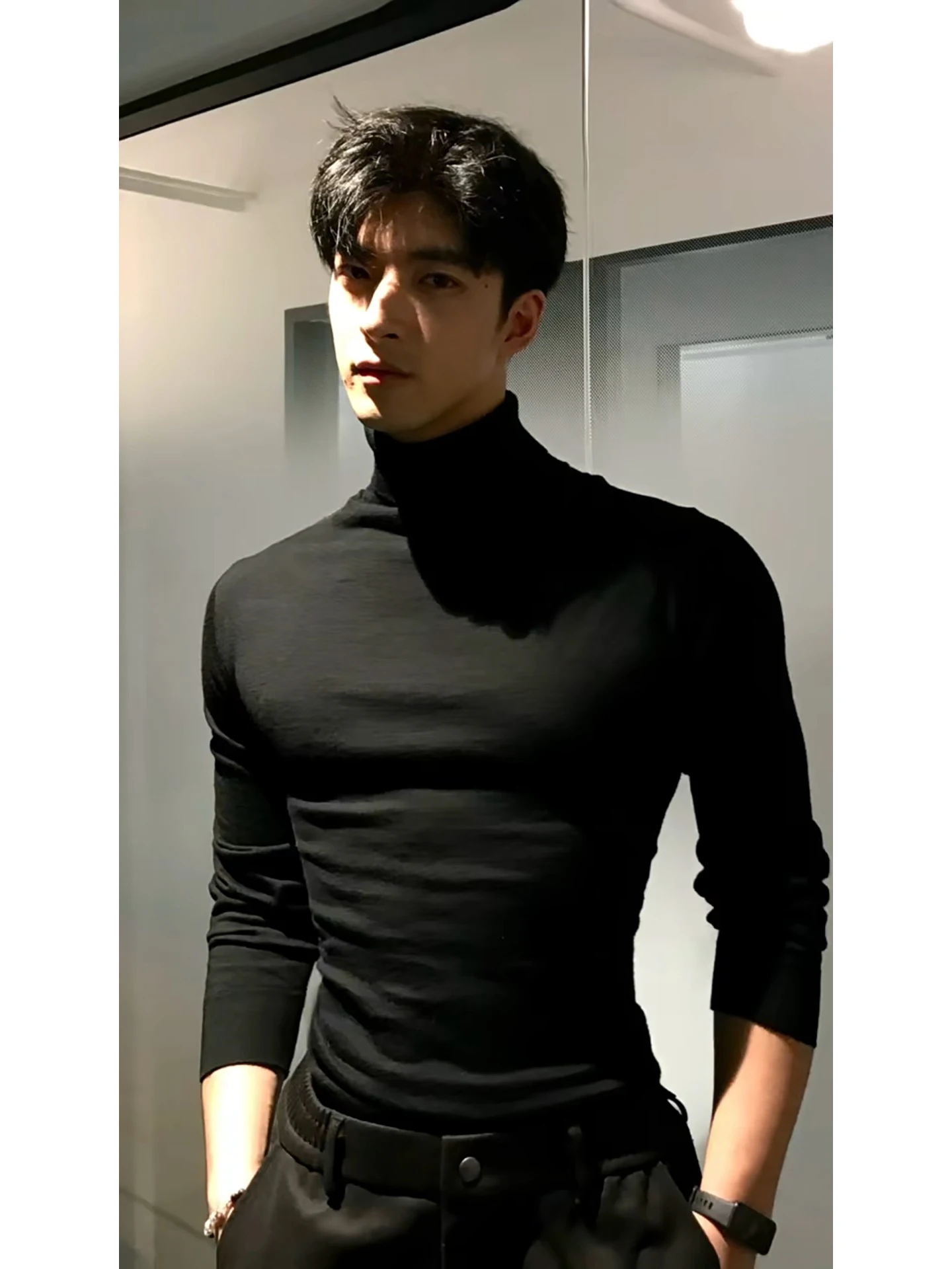 

Мужской свитер с высоким воротником на подкладке Fce, приталенный вязаный теплый внутренний свитер, корейский зимний топ с длинным светом