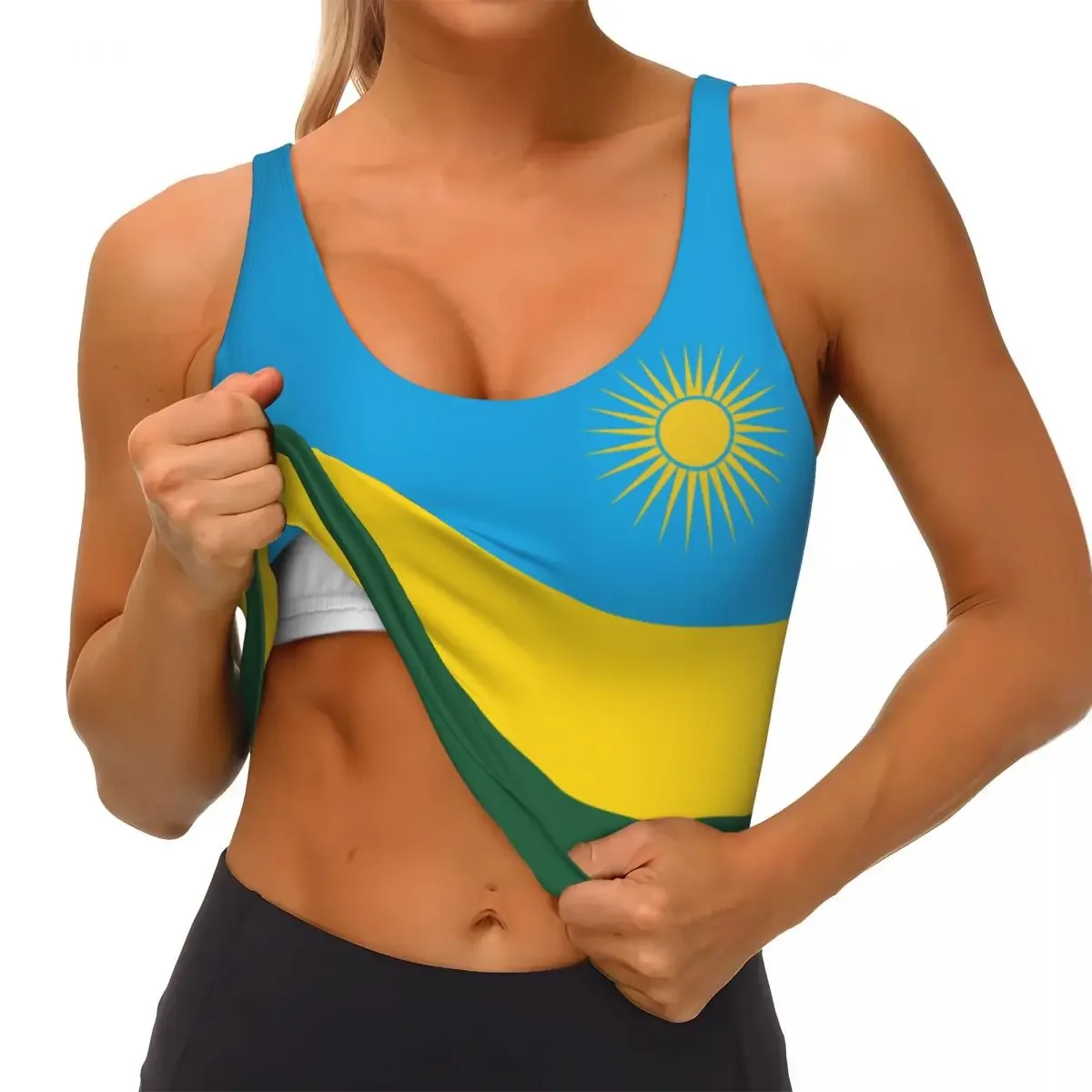 سترة اليوغا المرأة رياضة المحاصيل القمم رواندا العلم الشارع الشهير تجريب تنفس تانك القمم الإناث