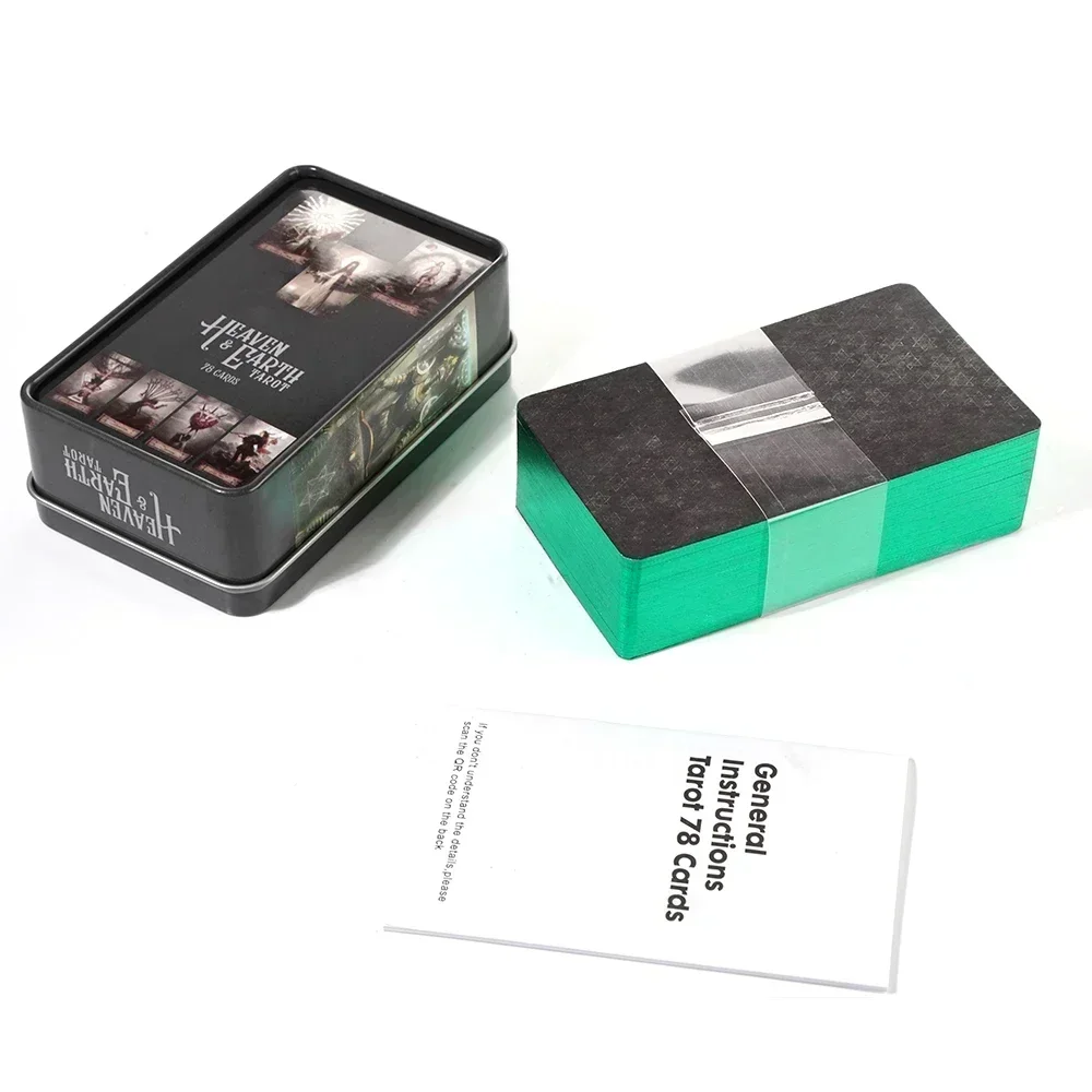 ไพ่ทาโรต์สวรรค์และโลกในกล่องโลหะคุณภาพสูง 78 ใบ ขอบปิดทอง พร้อมคู่มือกระดาษ  ตามหลักไพ่ทาโรต์ไรเดอร์แบบดั้งเดิม