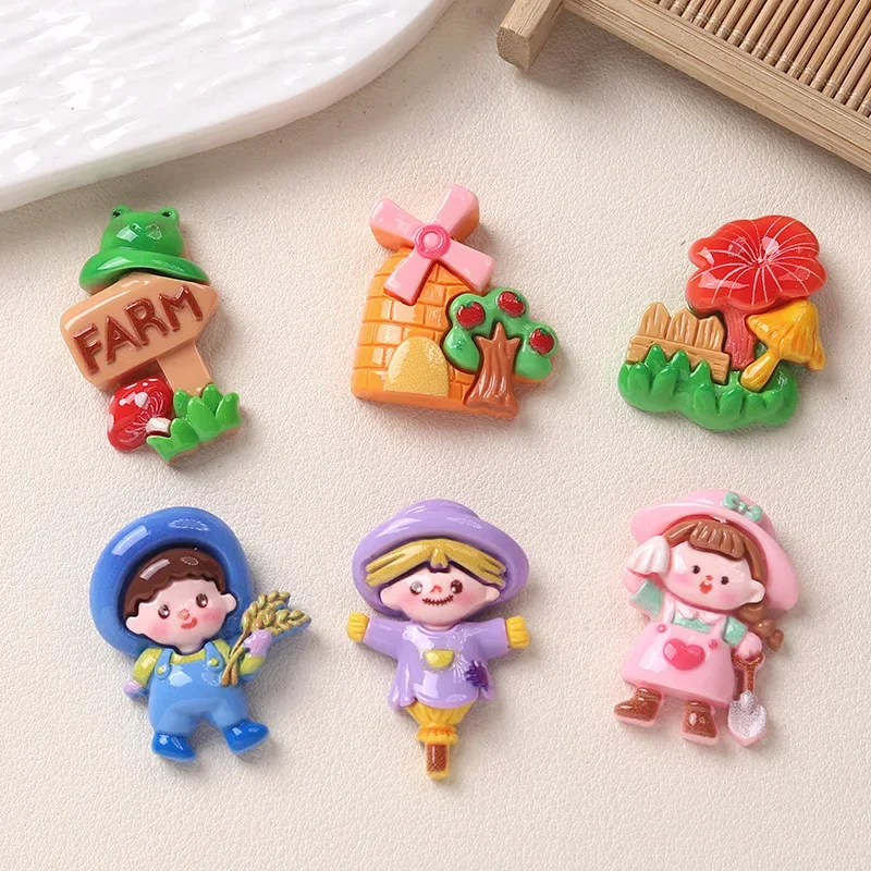 5pcs Cartoon DIY Resin Flatback Cabochon Pastoral Paradise Cream Glue Handmade Hairpin Mobile Phone Case Shoe Buckle Accessories