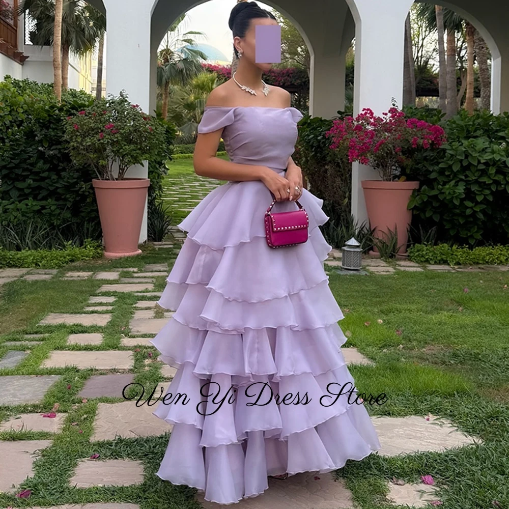 Elegantes lila abgestuftes Organza-Abendkleid, maßgeschneidert, schulterfrei, Heimkehrkleider, Reißverschluss hinten, Kleider für besondere Anlässe