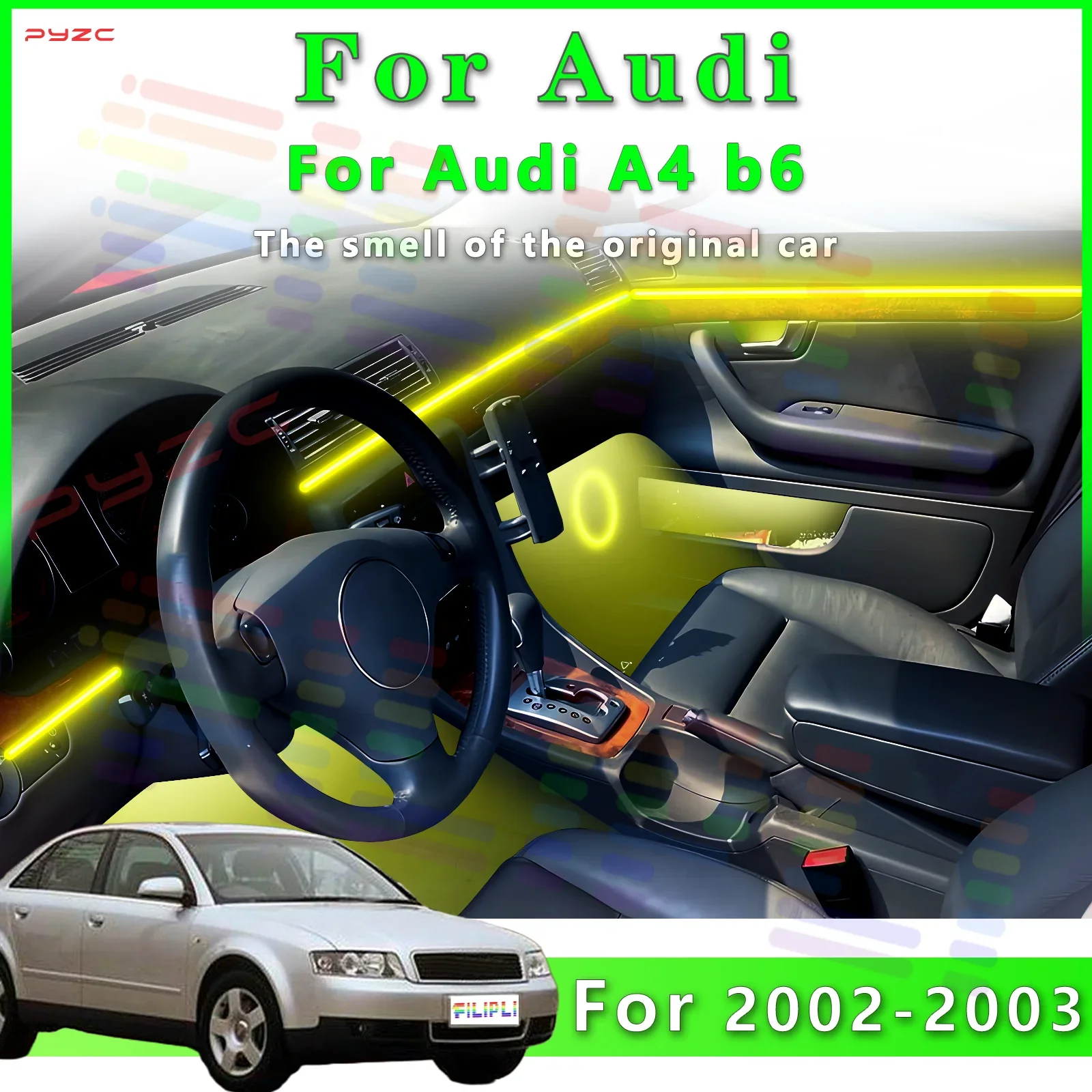 

Для Audi A4 B6 светодиодная 64-цветная акриловая направляющая внутренняя световая полоса с различными режимами для авто - повышающая окружающую среду вождения
