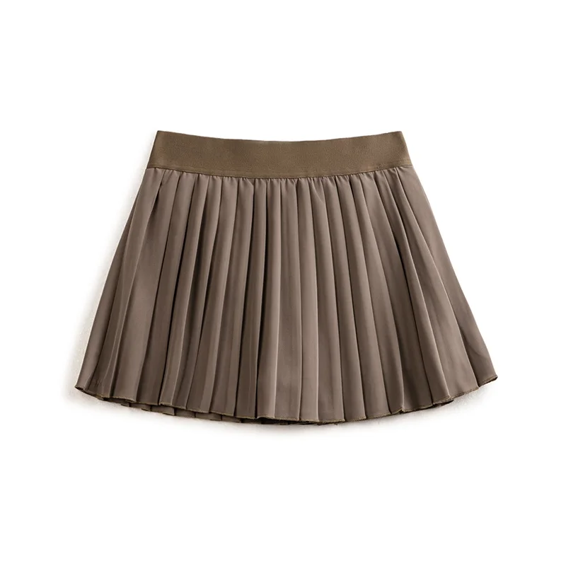 Maden Women Pleated Skirt Mid Waist A-line Short Skirt with Lining Versatile Half-body Dress Black Pleated Skirts Elastic Waist
