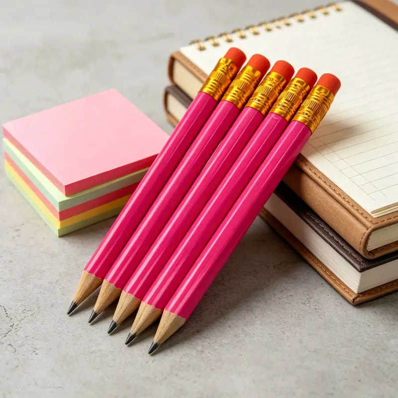 Personalized Custom Wooden Pink Short Pencils with Eraser, Hb Pencils, Suitable for Office, Meetings, Customizable with Name, Student Discount Price, Corporate Gifts, Holiday Gifts, Promotional Items, Travel Souvenirs, Personal Gifts, Note-Taking, Drawing, Suitable for Back-To-School Season, Teacher's Day Gifts, Corporate, Mall, and Office Gifts, Reward Gifts