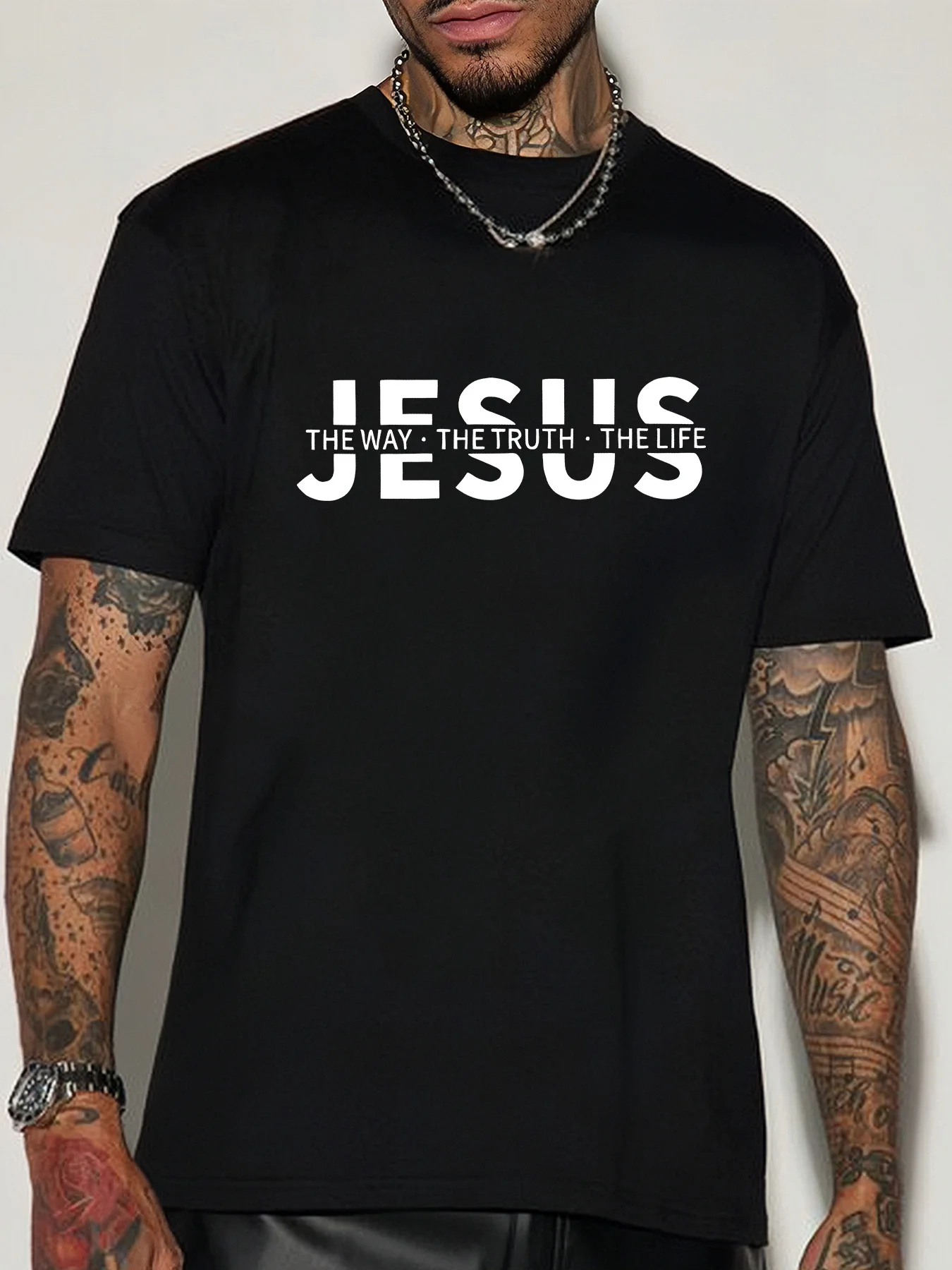 Jesus The Way The Truth The Life Graphic Mens Crew Neck T Shirt Christian Faith Letter Print Short Sleeve Cotton Daily Tee