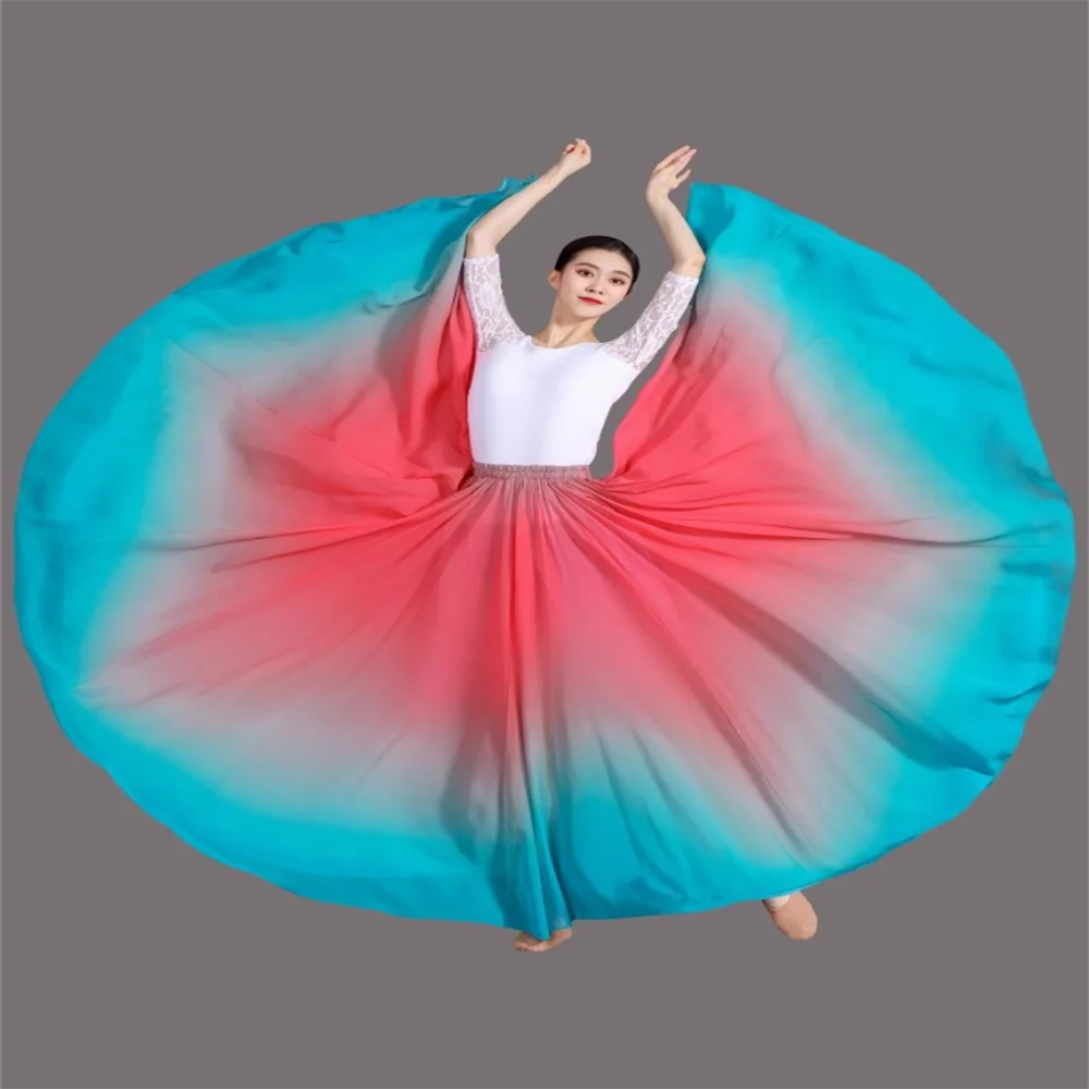 Gradient color dance dress, classical dance big swing dress 720 Degree flamenco Dance costumes ballroom dance long skirt