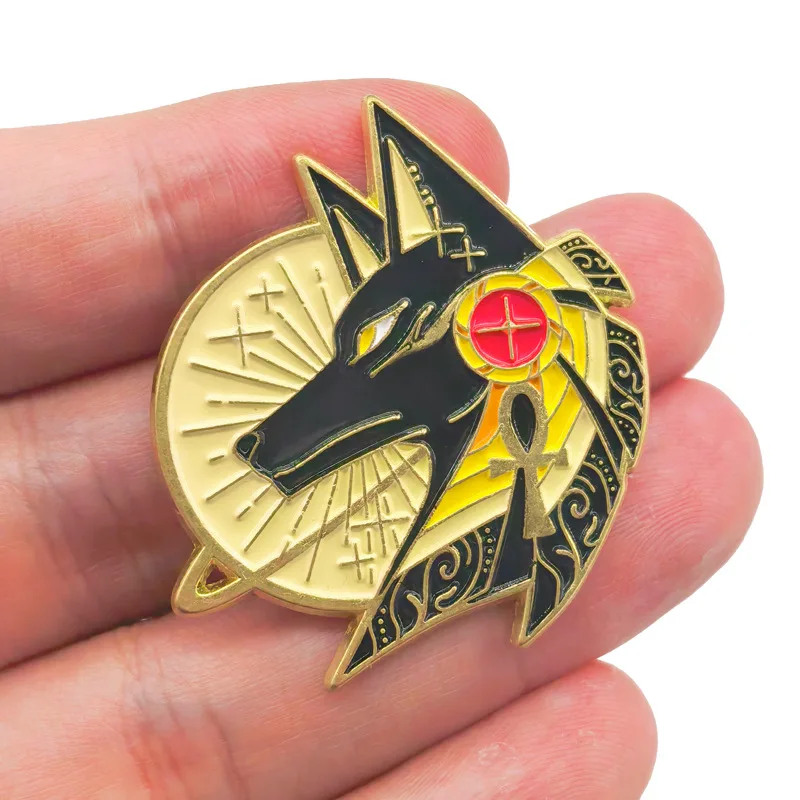 Ins Retro Egyptian Jackal Myth Enamel Pin Vintage Totem Metal Lapel Brooch Backpack Decor Badge