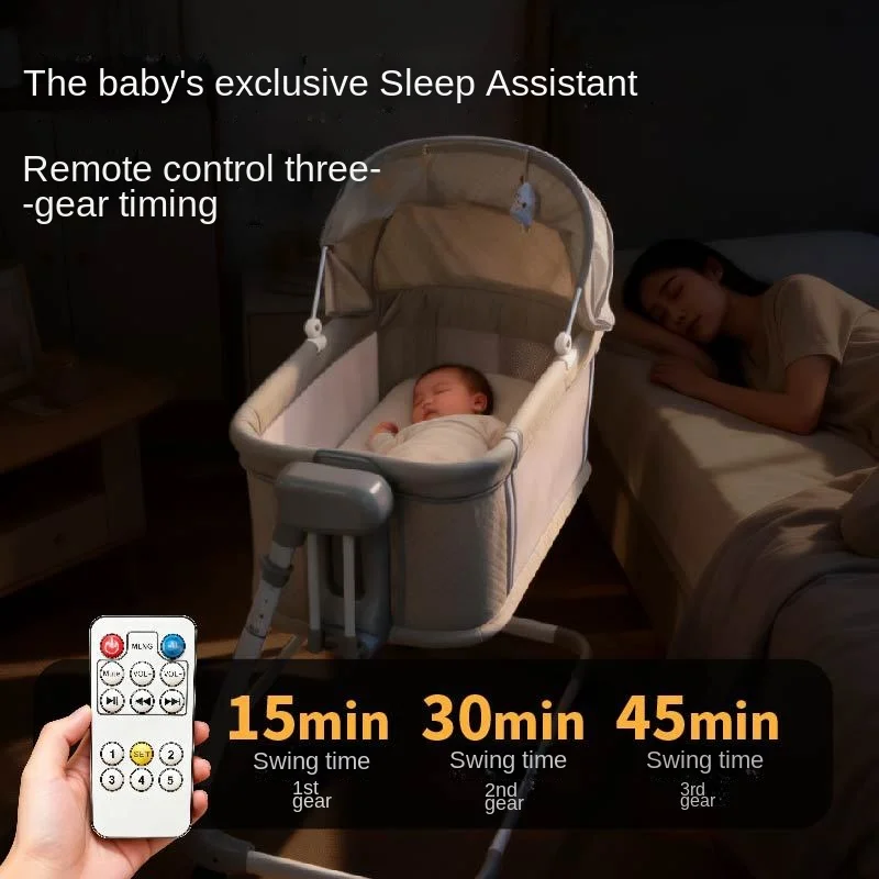 LazyChild Smart Electric Baby Bed Movable Foldable Side Sleeper Rocking Crib For Newborn Soothing