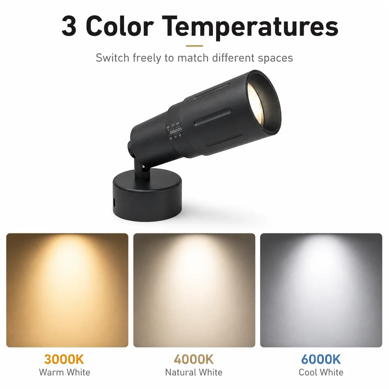 JOYINLED 9W COB LED Zoomable Ceiling Spotlight Recessed Downlight 360° Adjustable Narrow Beam Angle 3CCT Dimmable