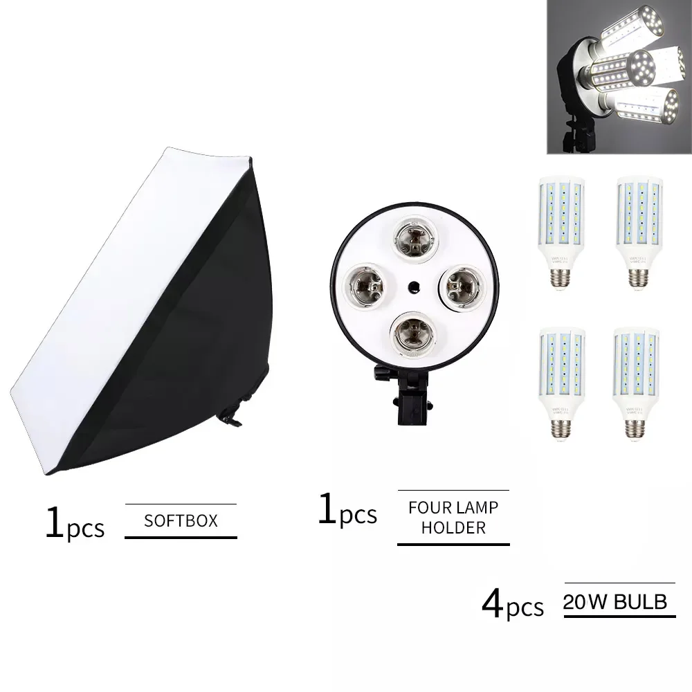 

SH Photographic Lighting Softbox Lamp Holder E27 Base Four Light Bulbs Use For Kit 4 in 1 For Photography Photo Studio Kit